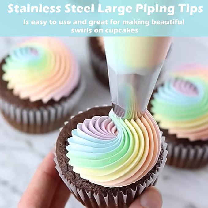 Hendiy Stainless Steel Churro Piping Tips, 5 Pieces | 9FT Large Piping Tip, Churro Maker Icing Tips, Pastry Tips, For Cake Decorating Frosting