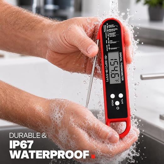 FDK Digital Meat Thermometer for Cooking and Grilling - Instant Read Food Thermometer with IP67 Waterproof, Strong Magnet and Calibration-Professional Kitchen BBQ Probe for Turkey, Steak, Men/Dad Gift