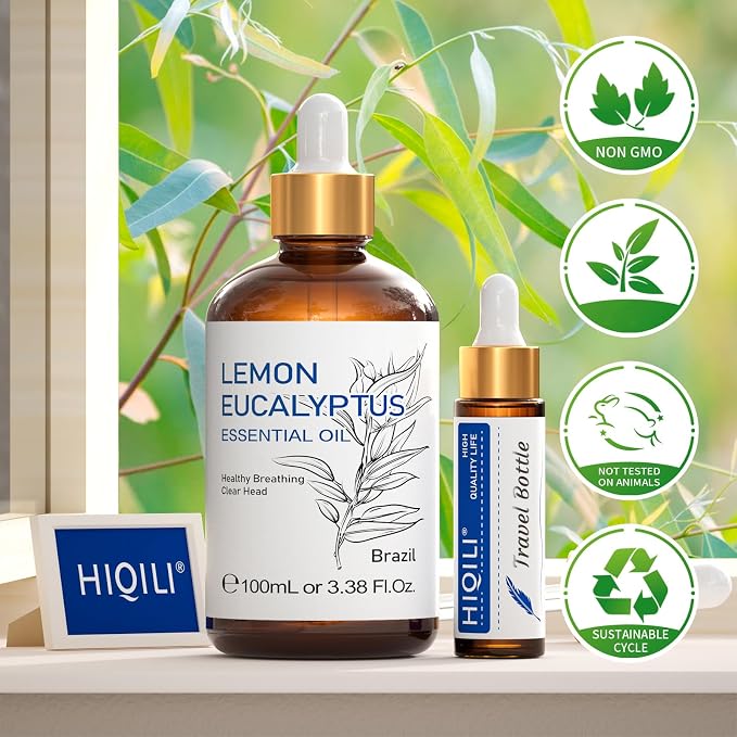 HIQILI Lemon Eucalyptus Oil, for Spray, Diffuser, Indoors, Outdoors, Garden, Yard - 3.38 Fl Oz