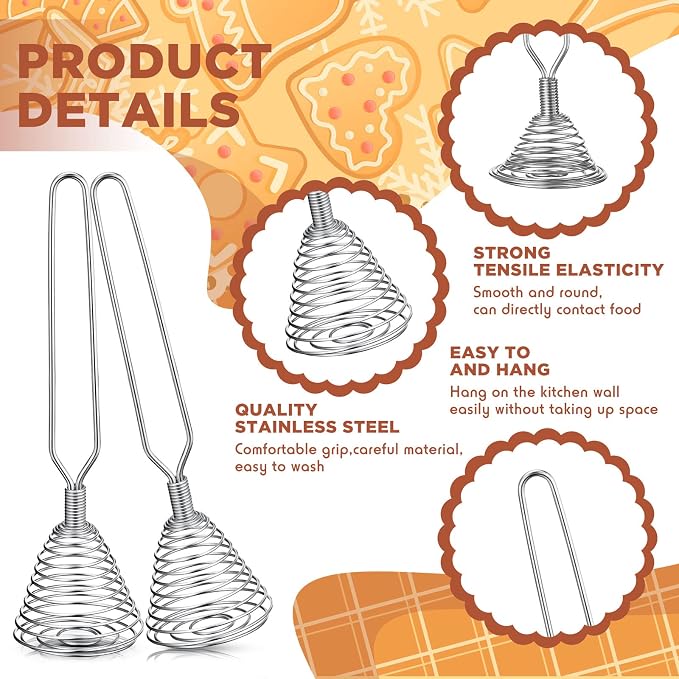 CHENGU 4 Pieces Stainless Steel French Style Spring Whisk, 8.46 Inches x 1.97 Inches, Silver