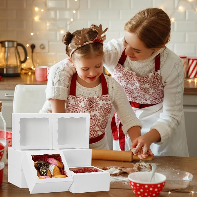 50 Pack 5x5x2.5 Inch Bakery Boxes Cookie Boxes with window Treat Box Chocolate Covered Strawberries Box for Macaroon Dessert Cupcake Pastry Muffins