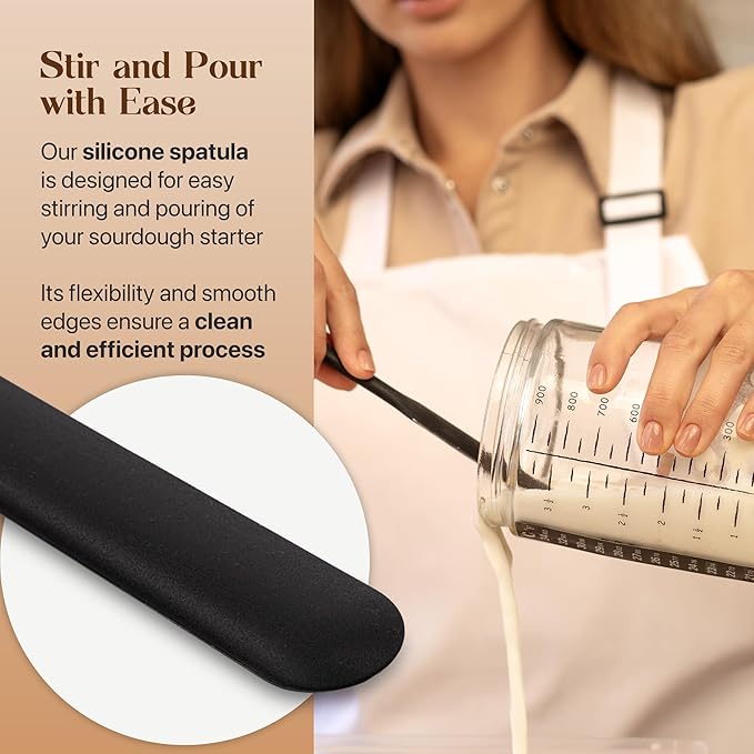 ABIOTO Sourdough Starter Jar Kit, Includes 34 oz Sourdough Starter Jar with Metallic Lid, Silicone Spatula, Feeding Tracker, Extra Thermometer Strips & Breathable Covers – Sourdough Bread Starter Kit