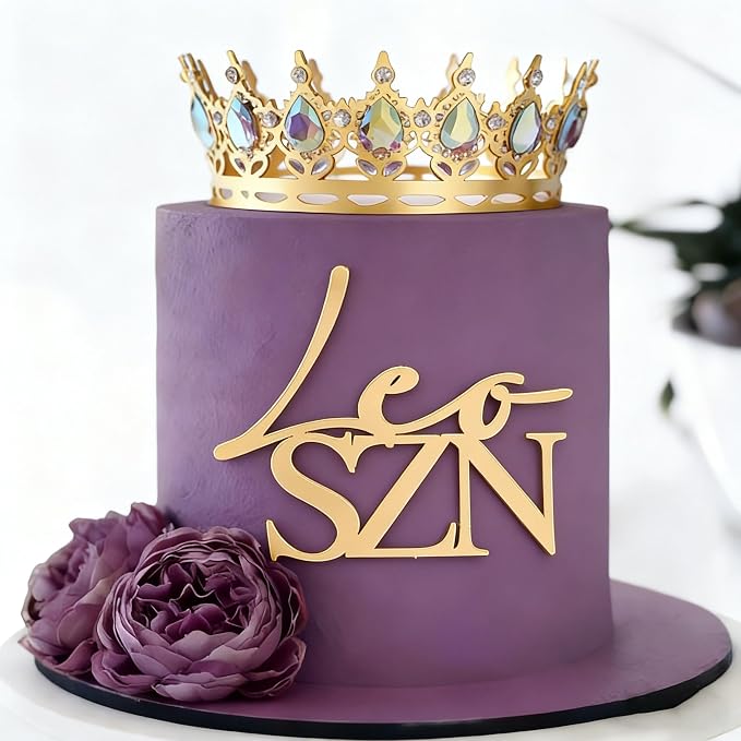 Gold Acrylic Leo SZN Cake Topper, Constellation Birthday Cake Topper, Leo Season Decorations for July and August Zodiac Themed Party, Horoscope Birthday Decoration