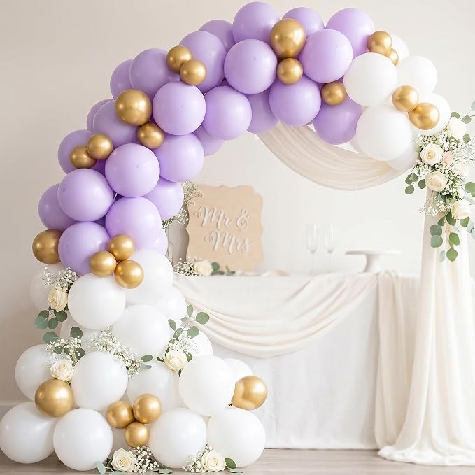 104pcs Pastel Purple Balloons Garland Arch Kit, 18 12 10 5 Inch Macaron Light Lavender Lilac Latex Balloons for Baby Bridal Shower Wedding Birthday Butterfly Party Decorations