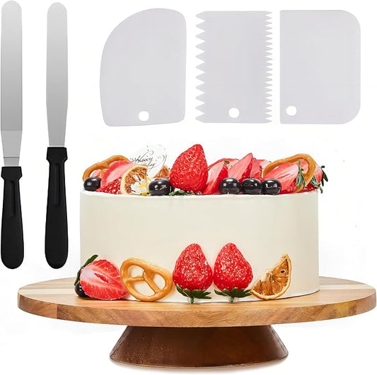 12" Acacia Wood Revolving Cake Stand,Display Stand for Cake, Cupcake