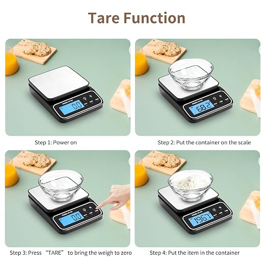 SEMIER Food Scale, Digital Kitchen Scale, 5kg/11lb Baking Scale for Precise Weight Measuring and Portion Control with% Percentage Function, USB Rechargeable, Stainless Steel Pan
