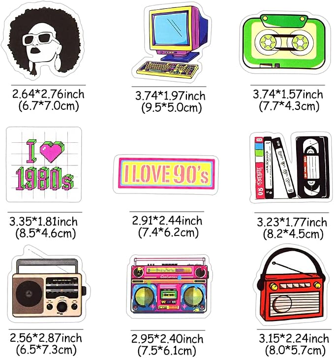70 Pcs 8090s Retro Sticker Pack for Adults, Waterproof Vinyl Decals for Laptop Water Bottles and Journal