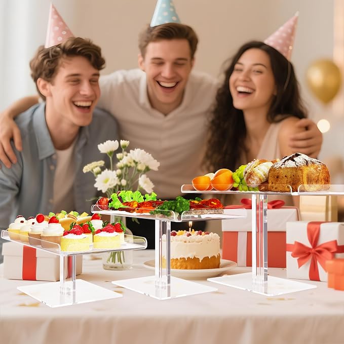 Bakzon Dessert Cupcake Stand, 3 Set Acrylic Tiered Serving Tray for Dessert Table Display, Cup Cake Holder for Tea Party/Birthday/Wedding
