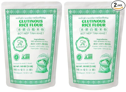 Soeos Glutinous Rice Flour 32 Ounce (Basic), Rice Flour for Baking or Cooking, All Natural White Rice Flour, Vegan, Gluten-Free