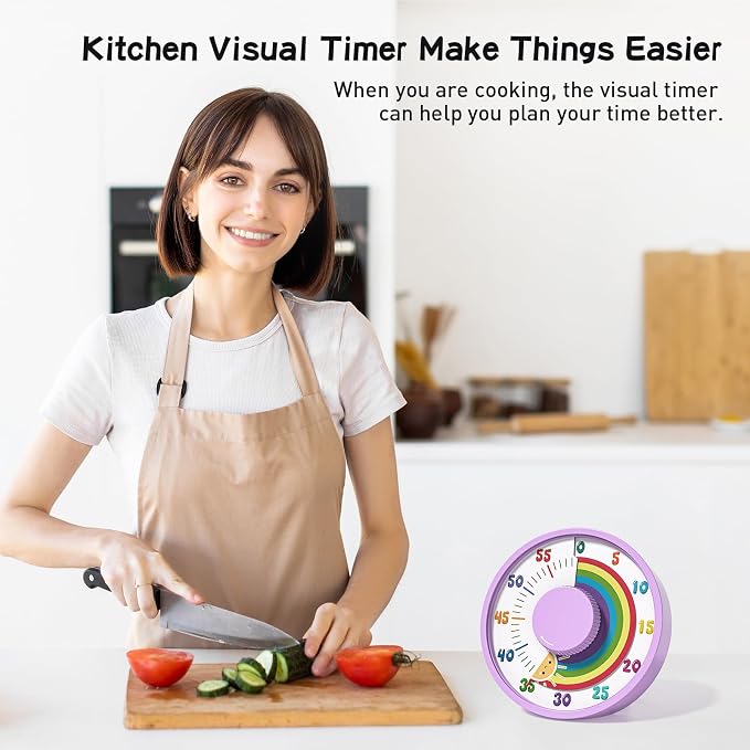 Secura 60-Minute Rainbow Visual Timer 6-Inch Mechanical Countdown Timers for Teaching, Meeting, Cooking, Working - Timer for Kids with Magnetic Backing (Purple)