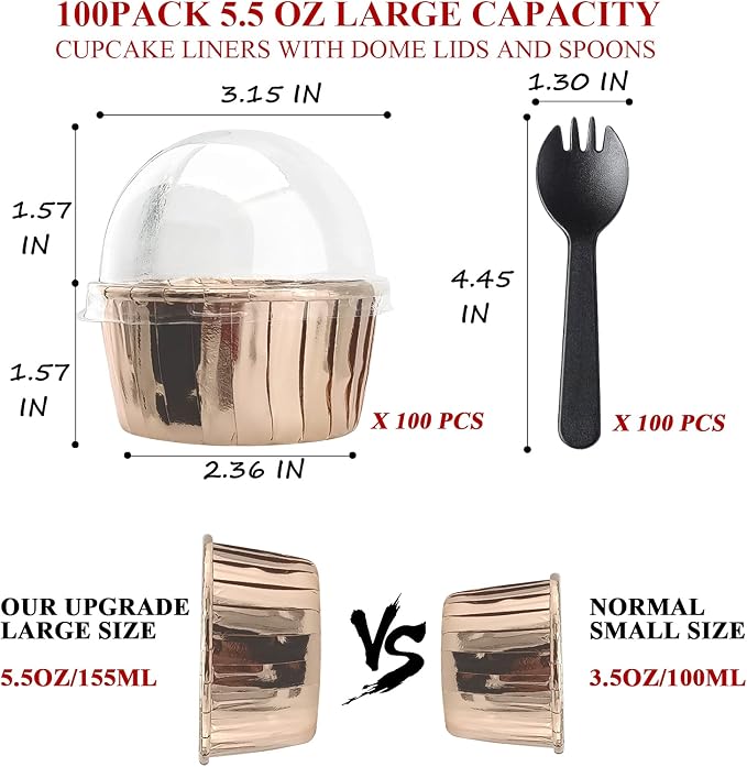 LNYZQUS 5.5 Oz Cupcake Tins Muffin Tins, Disposable Ramekins Muffin Cups Cupcake Cups Wrappers Holders For Wedding Party, with Spoons-Champagne