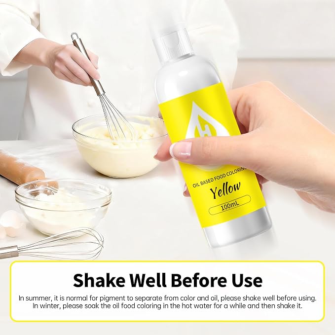 Yellow Oil Based Food Coloring for Chocolate – Herbeklab 100ml Professional Concentrated Oil Food Dye for Candy Melts, Chocolate, Cake Pops, Strawberries & Baking