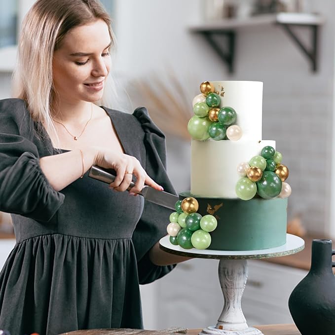 Ball Cake Topper Ball Cake Picks Colorful Pearl Ball Shaped Cupcake Insert Cake Topper for Bear Theme Birthday Party Favors Wedding Decoration (Green White Gold)