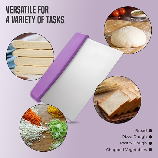 OCS Parts 6-Pack 6" Stainless Steel Dough Cutter and Bench Scraper | Purple Handle | Cutter for Pizza Dough, Bread, and Pastry Dough | Multipurpose Kitchen Utensil