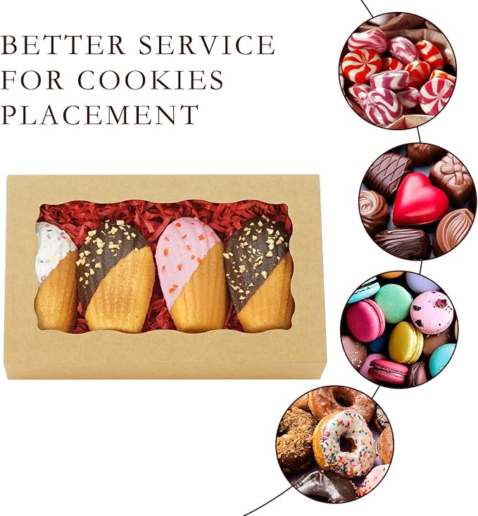 20pcs Cookie Boxes with Window 7x4.375x1.5 Inches Bakery Boxes Treat Box Chocolate Covered Strawberries Box for Christmas Valentine's Day Mother's Day - Brown