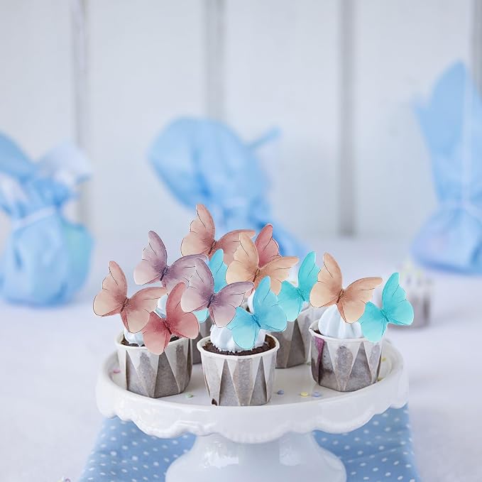 48PCS Edible Butterfly Cupcake Toppers - Edible Wafer Paper Butterfly Cake Decorations for Baby Shower, Birthday, Wedding Parties - Colorful
