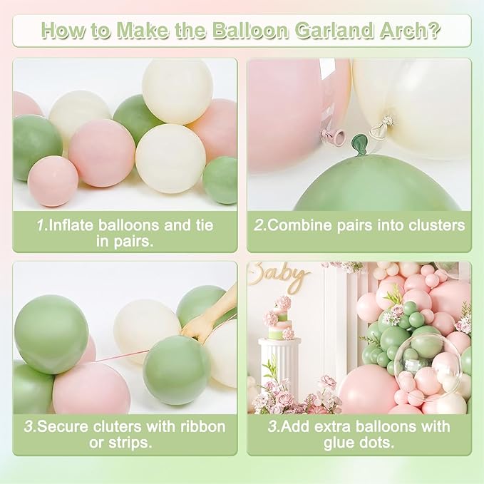 Sage Green Pink Balloon Arch kit,124Pcs Pastel Pink Green Sand White Peach Balloon Arch Graland Kit for Baby Shower Wedding Bridal Birthday Gender Reveal Party Decorations