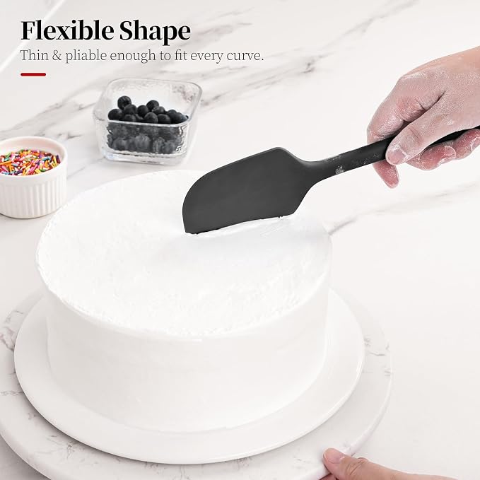 600ºF Heat Resistant Large Silicone Spatula for Baking, Black | 11.34in High Heat Food Safe Flexible Kitchen Silicone Scraper for Cooking Mixing Scraping Stirring Nonstick Cookware Pan Bowl