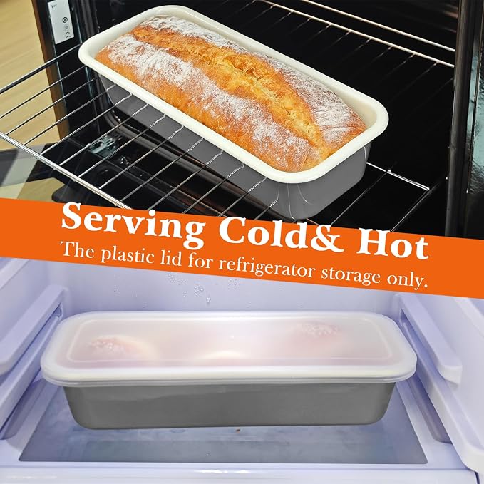 Webake Large Enamel Bread Pan with Lid, Long Banana Bread Loaf Pan for Baking, Non-Stick Rectangle Cake Pan Enamelware 12 x 4.5 Inch