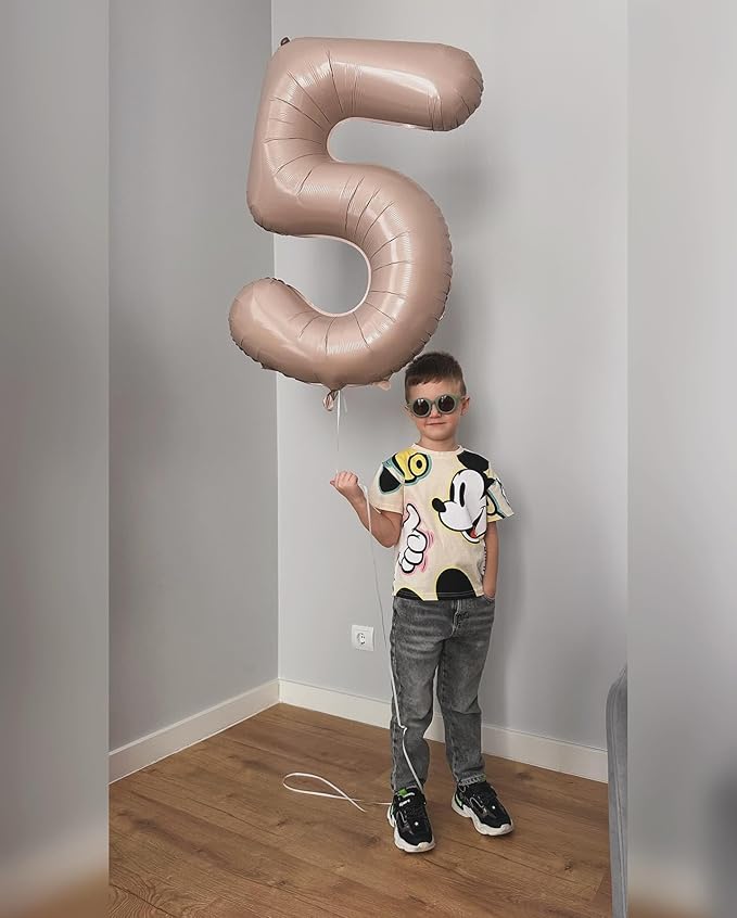 Light Brown 5 Balloon, Tan Number Balloons 40 Inch, Beige 5th Birthday Balloon Decorations, Light Brown Party Supplies, 5 Number Balloons, Number 5 Balloon