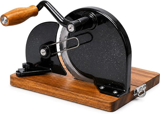 Foldable Manual Bread Slicer, Adjustable Slice, Hand-Cranked Bread Slicer with Ergonomic Handle, Hand Crank Cutter, Durable Aluminum Alloy Body And Sturdy Solid Wood Base-Black