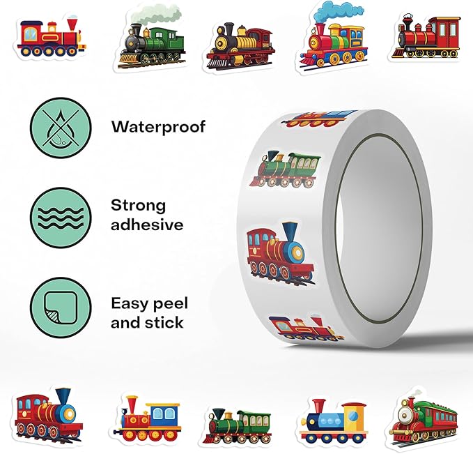 Vintage Train Stickers, 500Pcs Cartoon Steam Engine Stickers Self-Adhesive Railroad Stickers for Boys Train Party Favors Scrapbooking Envelope Seals Classroom Rewards