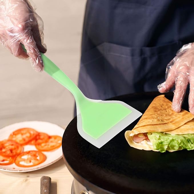 Shappy 2 Pcs Wide Spatula Tamagoyaki Omelette Silicone Shovel Turner Nonstick Fried Fish Spatula Wide Flexible Turner for Nonstick Cookware Egg Cookie Pancake(Green, Orange)
