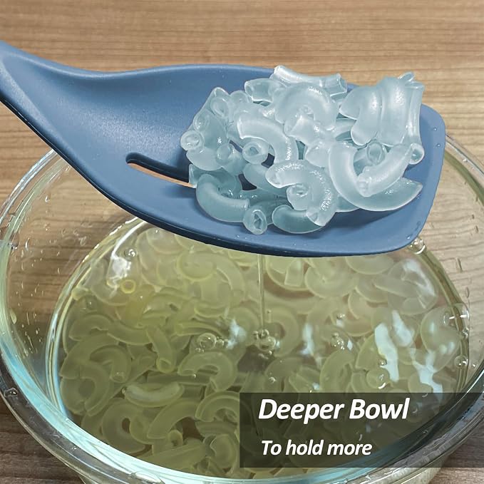 2 Pack Large Silicone Cooking Spoon, Non-Stick Slotted and Solid Spoon set with Deep Bolw- Measurement Mark for Mixing, Serving, Scooping, Scraping, Heat Resistant Kitchen Utensils, Starry Blue