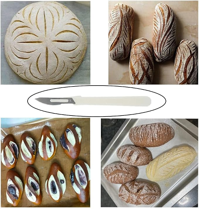 4 Pack Bread Lame Dough Scoring Tool Hand Crafted Sourdough Scorer Knife Razor Blade Cutter Slashing Tool for Bread Making European Baguette Flower Patterns Booklet Homemade Kitchen Baking