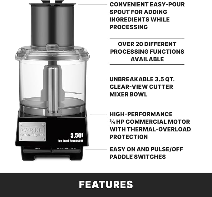 Waring Commercial Food Processor, 3.5 Quart Capacity, 1 Horsepower Motor, Vegetable Chopper for Professional Kitchens, WFP14S
