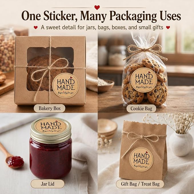 Handmade Kraft Packaging Stickers: 120 PCS 1.6 Inch Round Paper Seals with Especially for You Design for Small Business Bakery Boxes, Cookie Bags, Jars and Treat Bags
