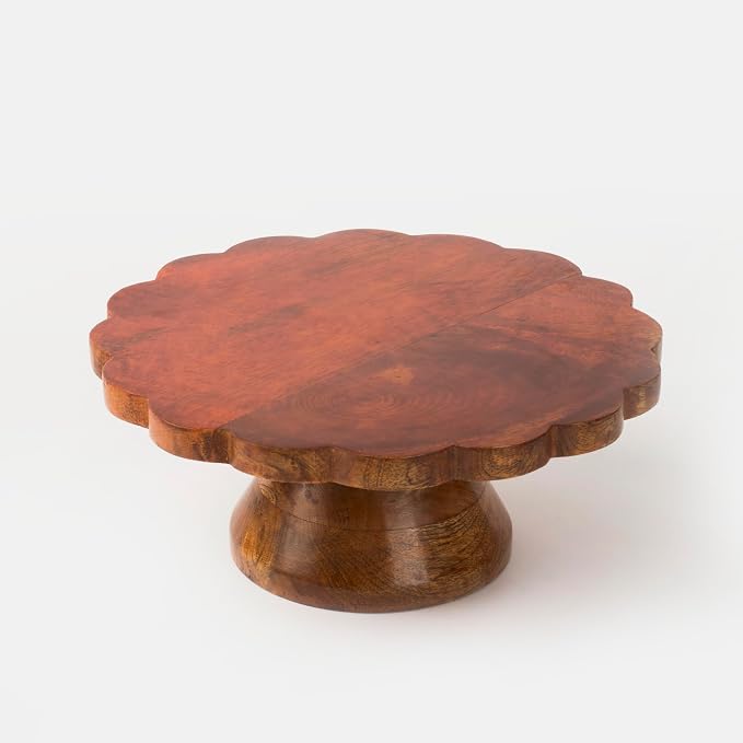 Mela Artisans 12" Mango Wood Cake Stand 5" Tall with Wooden Pedestal – Medium Polish Riser Designed for Birthday Cake and Cookie Display, Cupcake Stand & Decorative Trays