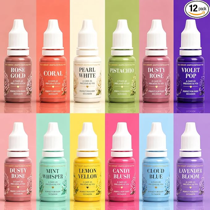 Confect Unicorn Dreams Gel Food Coloring Set – 12 Highly Pigmented Colors for Buttercream, Cakes, Cookies, Macarons & Baking – 10mL Bottles