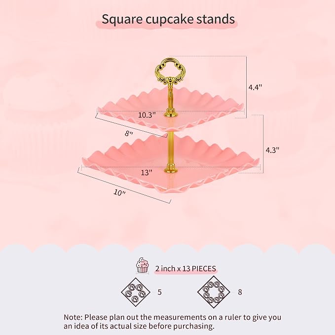 Pack of 11 NWK Cake Stand Set, with 3 x Two-Tier and 3 x Three-Tier Cupcake Stands, 4 x Appetizer Trays, 1 x Tablecloth for Birthday Bridal Baby Shower Party (Pink)
