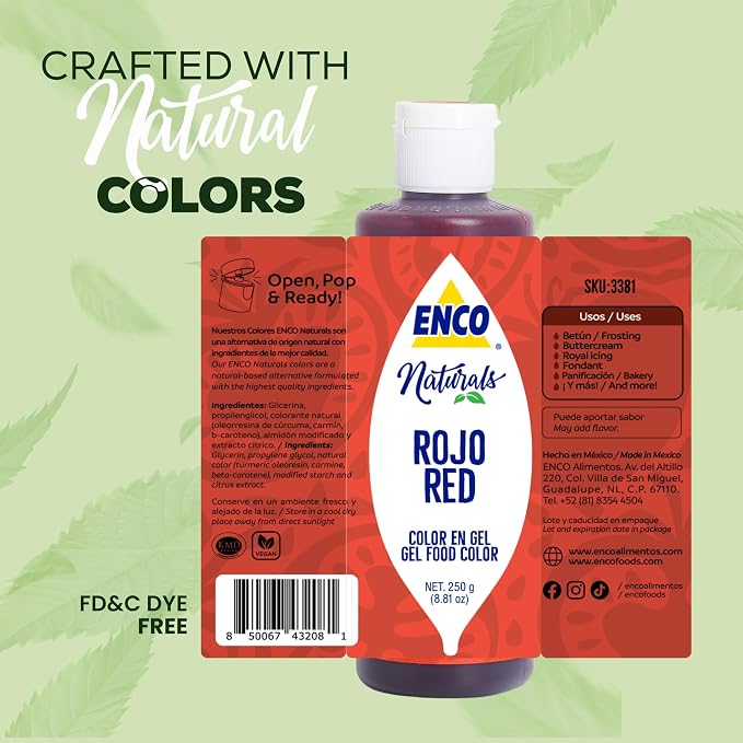 ENCO Natural Food Coloring Gel Red (8.8 oz) – No Artificial Dyes, Vibrant Colors for Icing, Buttercream & Fondant – Kosher & Vegan Colors – Baking & Cake Decorating