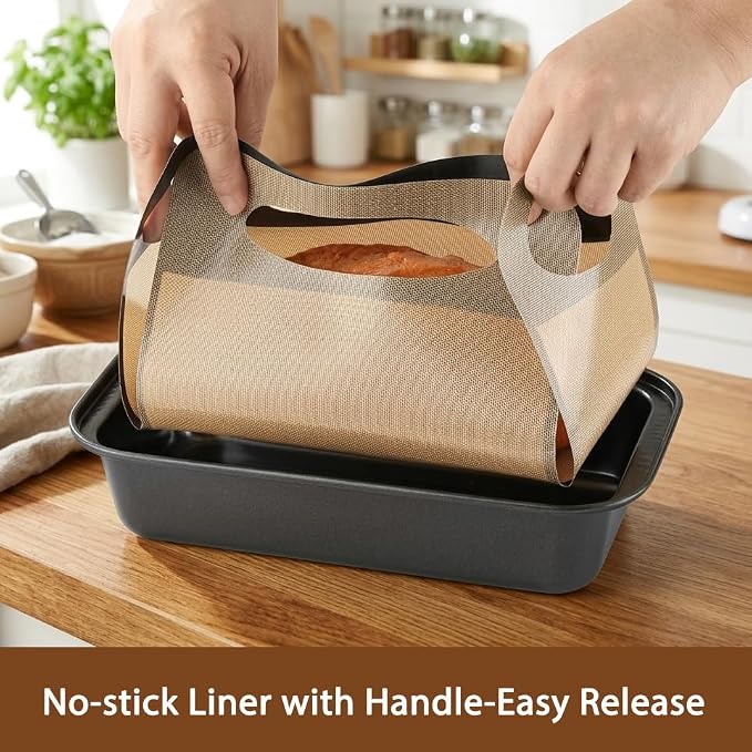 Cokuma Loaf Pans, 9*5-Inch, 2 Set with Non-stick Liners for Homemade Bread | Easy to release, Oven safe up to 440℉, Non-stick coating, Bread baking pan for banana bread meatloaf and sourdough