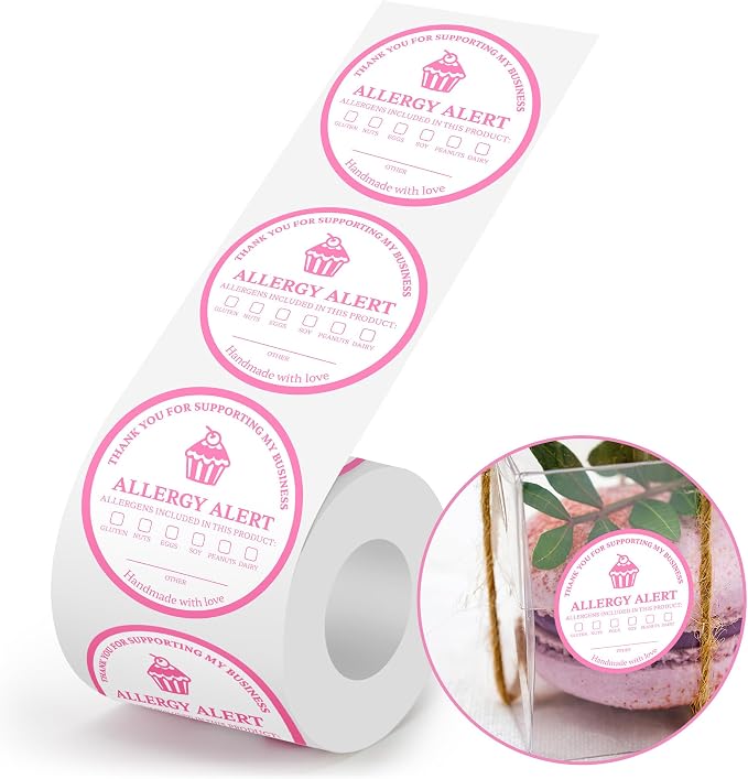 2" Round 500pcs Square Food Allergy Stickers Waterproof for Party, Restaurants, Allergen Warning Stickers for Food, Kitchen
