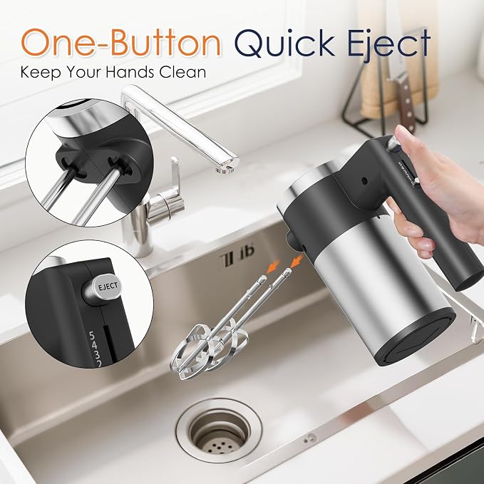 CHIDOLL 600W Hand Mixer, 5-Speed Electric Hand Held Mixer for Baking, Lightweight Stainless Steel Hand Beaters *2 & Dough Hooks*2 with Eject Button, Kitchen Mixer for Cream, Cookies, Dough