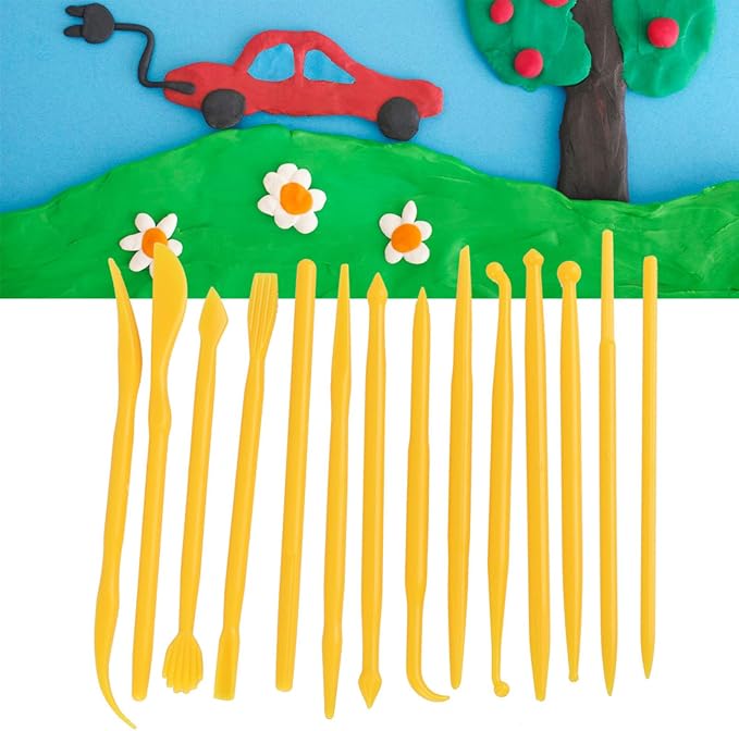 Culnflun Plastic Clay Sculpting Set Polymer Modeling Tools 14Pcs DIY Pottery Shaper Hand Tool Kit for Soft Clay Fondant Cake Art Craft Pink Rose Red Yellow 4.7in (Yellow)