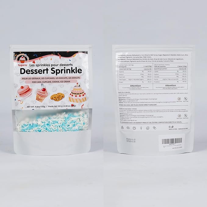 Edible White Snowflake Sprinkles,Blue White Nonpareils Pearls Jimmies Mix Sugar Sprinkle,130g,light Blue Sprinkle Snow Candy for Cake Decorating,Holiday Cake Decorations,Dessert,Cupcakes,Donuts,Cookies,Ice cream Toppers,Birthday Party,Mother's Day,Wint...