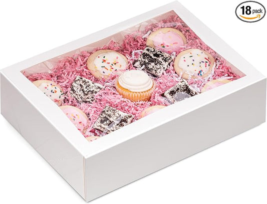 Fit Meal Prep 18 Pack 14 x 10 x 4 Inches White Bakery Boxes with Window, Auto-Popup Cardboard Gift Packaging and Baking Containers, Cupcake, Cookie and Loaf Bread Boxes