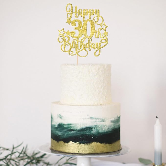 1 PCS Happy 30th Birthday Cake Topper Glitter Cheers to 30 Years Birthday Cake Pick Hello 30 Fabulous Cake Decoration for Happy 30th Birthday Anniversary Party Decorations Supplies Gold