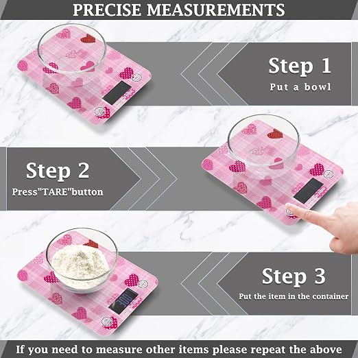 Food Scale Kitchen Scale for Baking Cooking Digital Food Weighing Measuring Scale Small Waterproof Electric Food Scale Pink Plaid Dotty Hearts