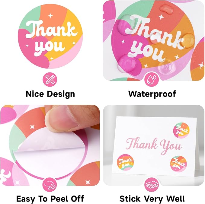 Anwyll Thank You Stickers - Rainbow Star Thank You Stickers for Small Business 480Pcs 1.5In Thank You Sticker for Packaging Self Adhesive Thank You Party Favor Seal Label Sticker for Card(4 Design)