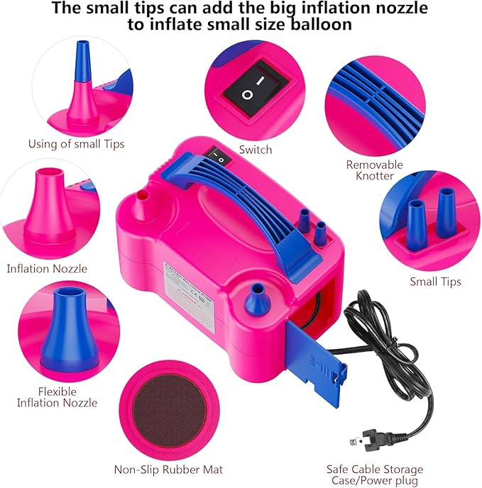 Electric Balloon Pump, Portable Electric Balloon Blower Machine Balloon Air Pump, Dual Nozzle 110V 600W Balloon Inflator for Party Decoration Christmas Birthday