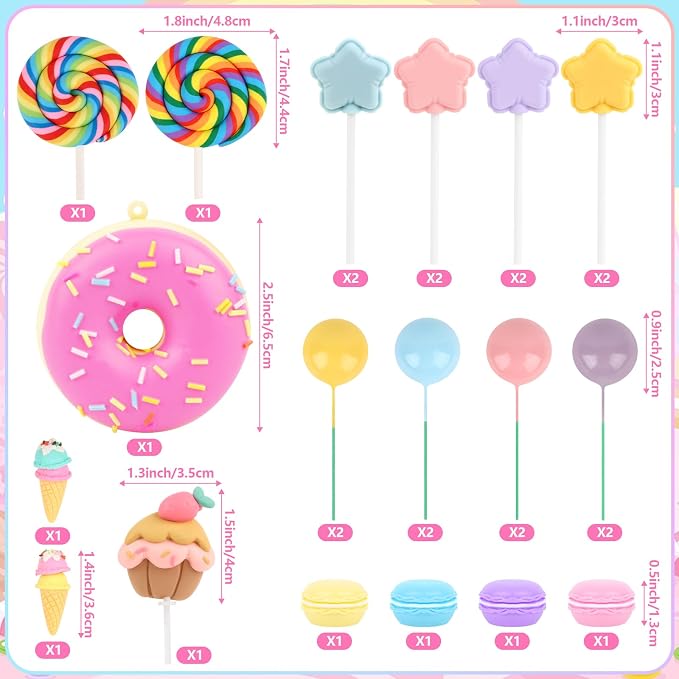 Hooqict 26Pcs Candy Cake Decorations Set with Ice Cream Lollipop Donut Candyland Cake Toppers & Cupcake Toppers for Kids Girls Candy Themed Party Decorations Sweet Candyland Birthday Party Supplies