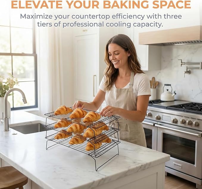 3-Tier Collapsible Cooling Racks, Detachable Wire Cooling Rack Stackable Drying Rack for Cookie Bread Pizza Baking, Fruits, Snacks Perfect for Outdoor Camping
