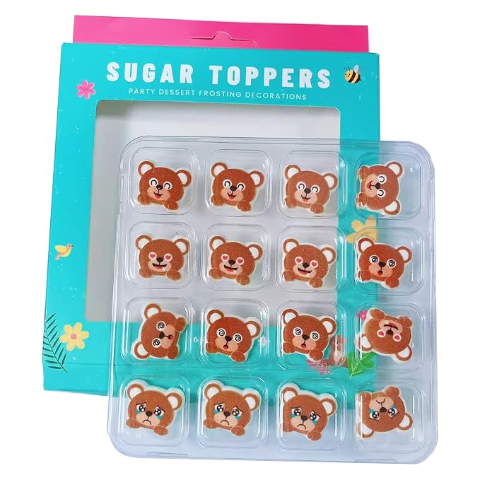 16 PCS Edible Bear Icing Cake Decoration Candy Sprinkle Cupcake Topper Ice Cream Cookies Frosting Decoration