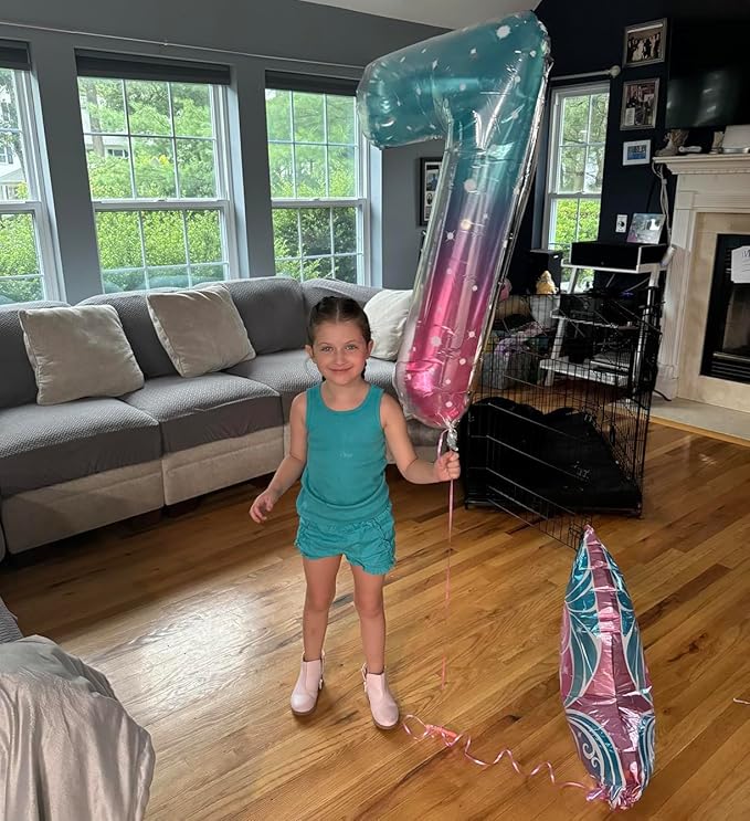 40 Inch Number 7 Balloon, 6 7 Birthday Decorations, Pink Purple Blue Seven Birthday Decor, 7 17 27 70 Year Old Balloon Number for Engagement, Wedding, Graduations