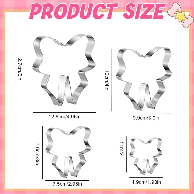 Havawish 4 Pcs Cookie Cutter Set 2 in to 5 in Cookie Cutter Stainless Steel for Baking Fondant Fruit Bread Birthday Party Decorations (Bow Knot)